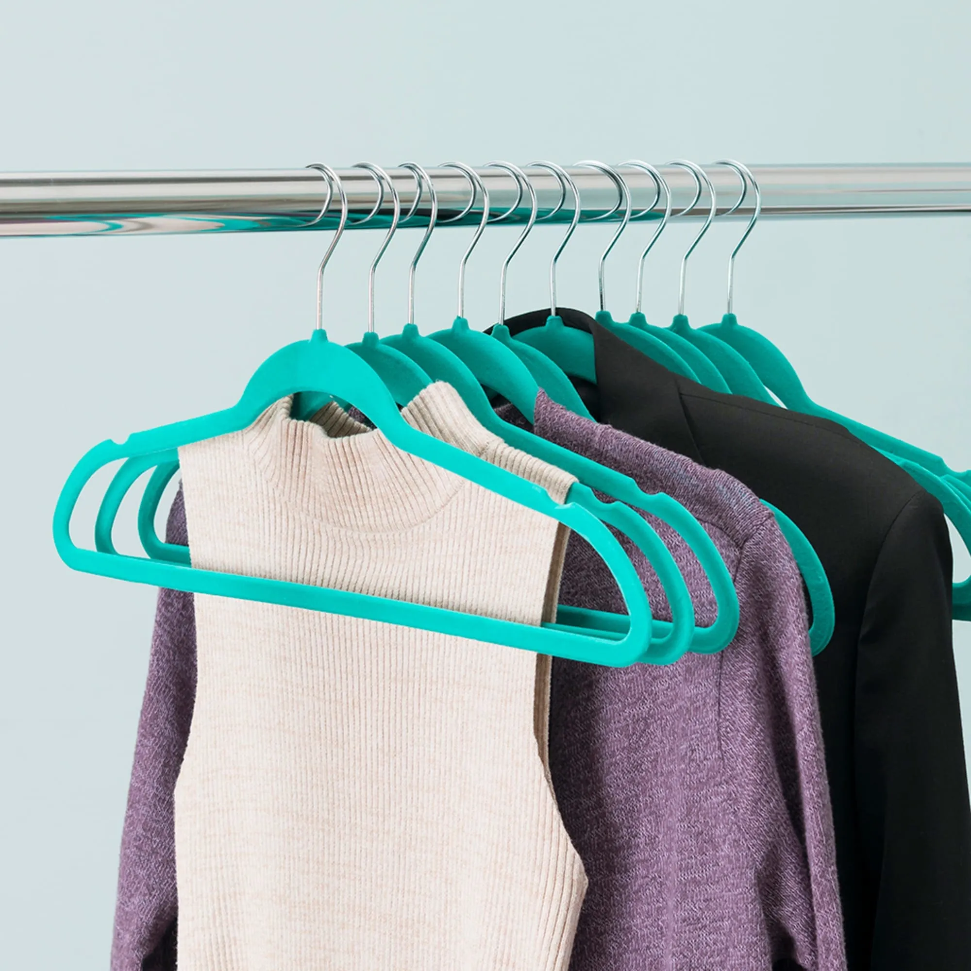 10 Piece Velvet Hanger, Turquoise