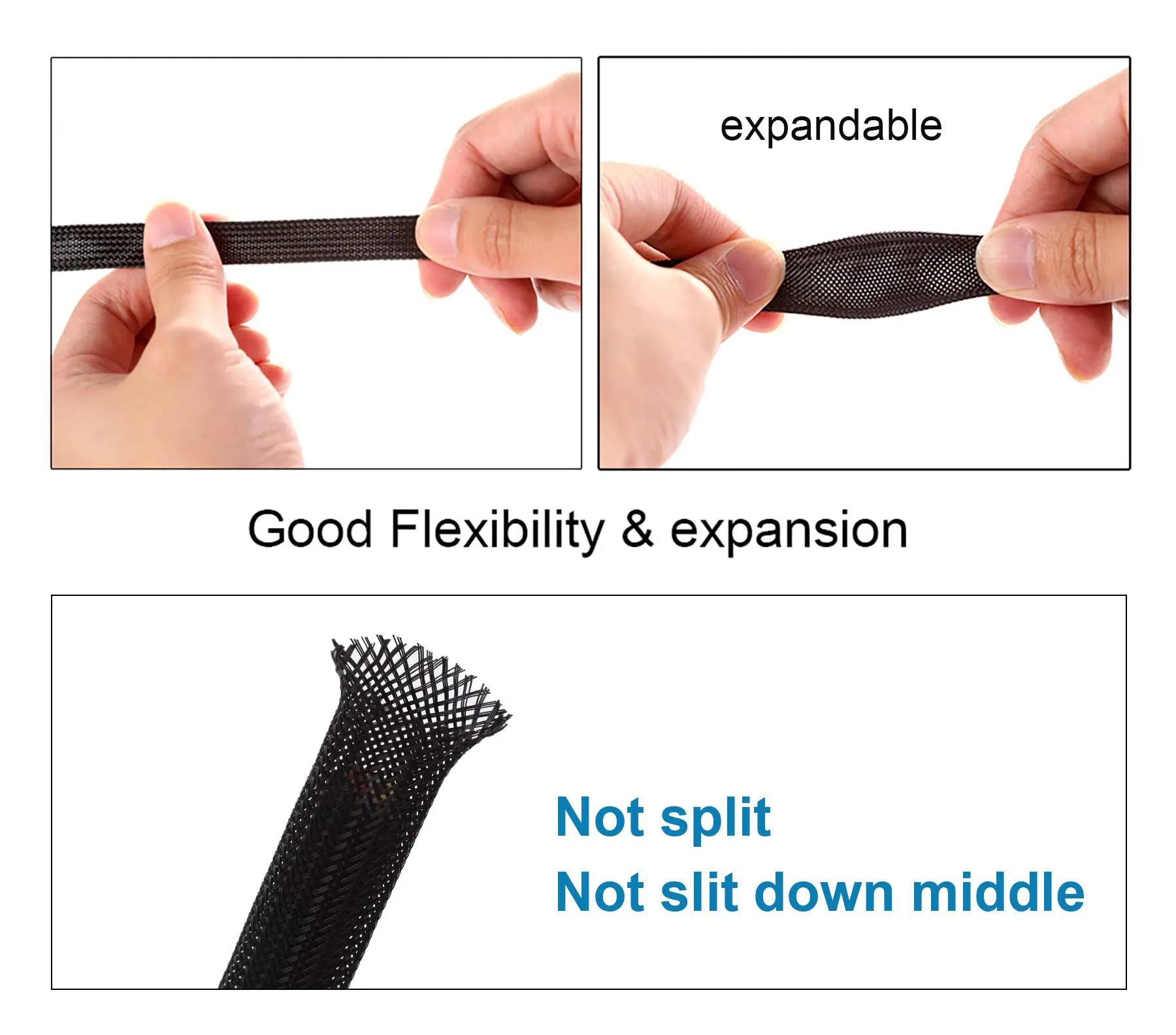 25ft - 1/2 inch PET Expandable Braided Sleeving – Black – Alex Tech Braided Cable Sleeve
