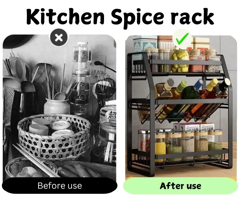 3-Tier Detachable Spice Rack Storage Organiser | Kitchen Countertop Spice Organizer