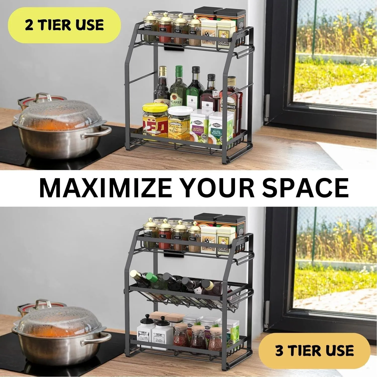 3-Tier Detachable Spice Rack Storage Organiser | Kitchen Countertop Spice Organizer
