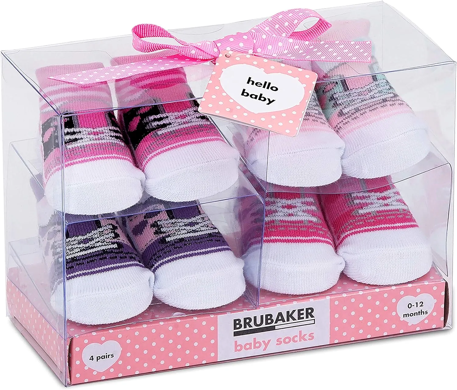 4 Pairs of Baby Girl Socks 0-12 Months - Fun Sneaker Animals Frills Holiday Socks - in Gift Box