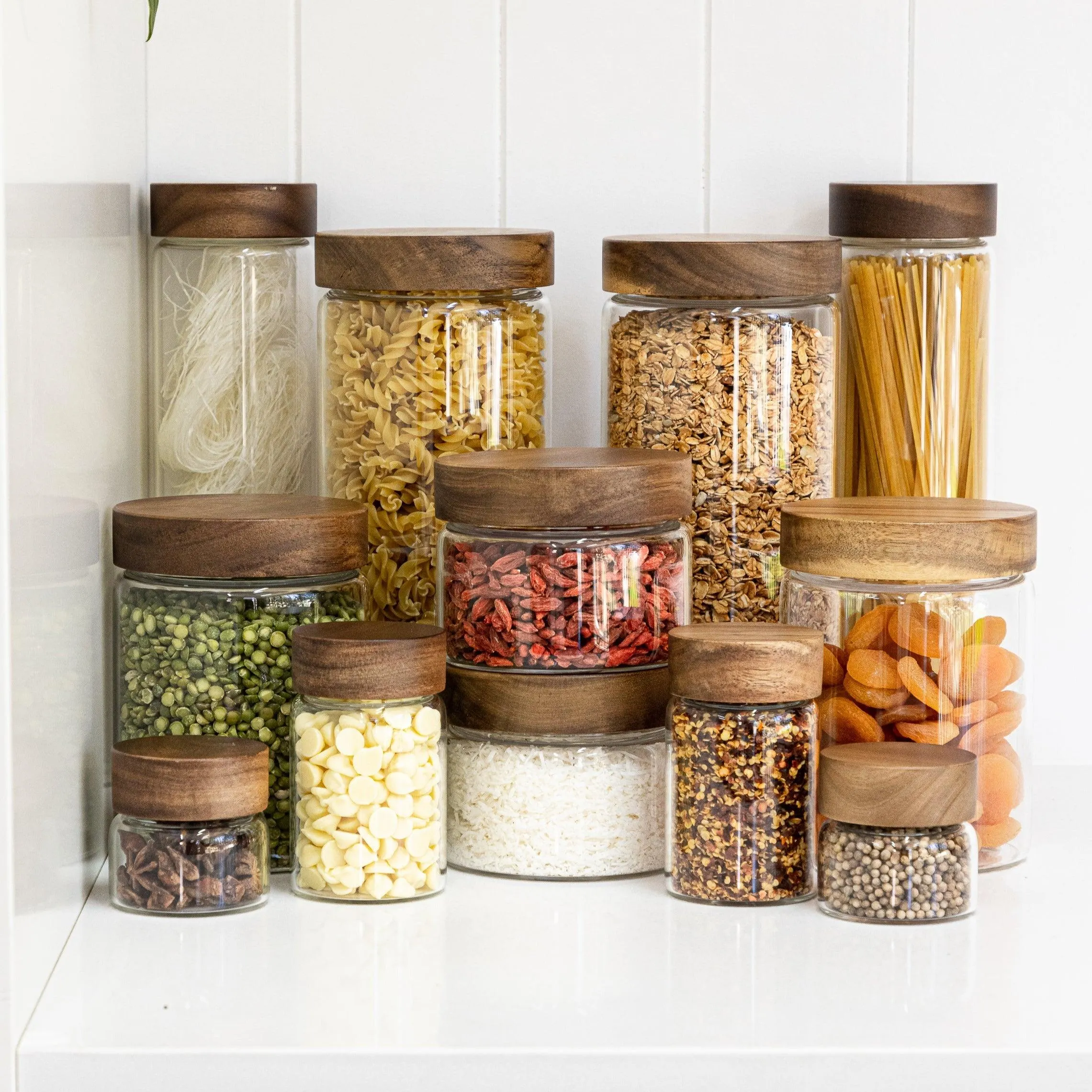 Acacia Wood Glass Jar - 1L