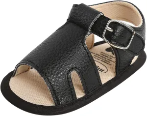 Baby Boy and Unisex Sandals Shoes for Infant/Toddlers First Walkers Anti-Slip Soft Sole Flat Shoes (Black, 6-12 Months)
