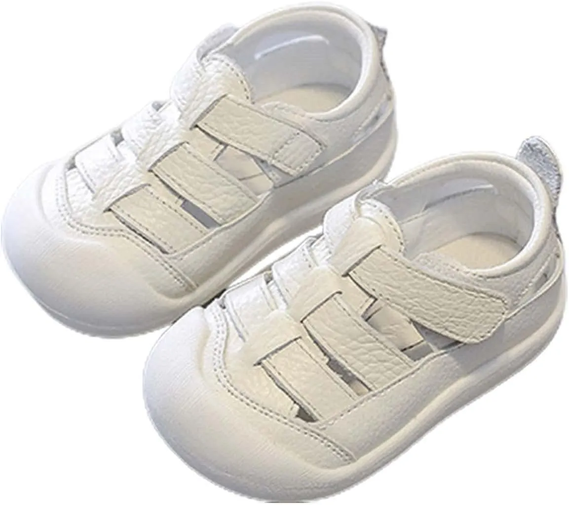Baby Boys Girls Closed Toe Sandals Lightweight Non-Slip Soft Sole Leather Athletic Pool Shoes for Toddlers Kids