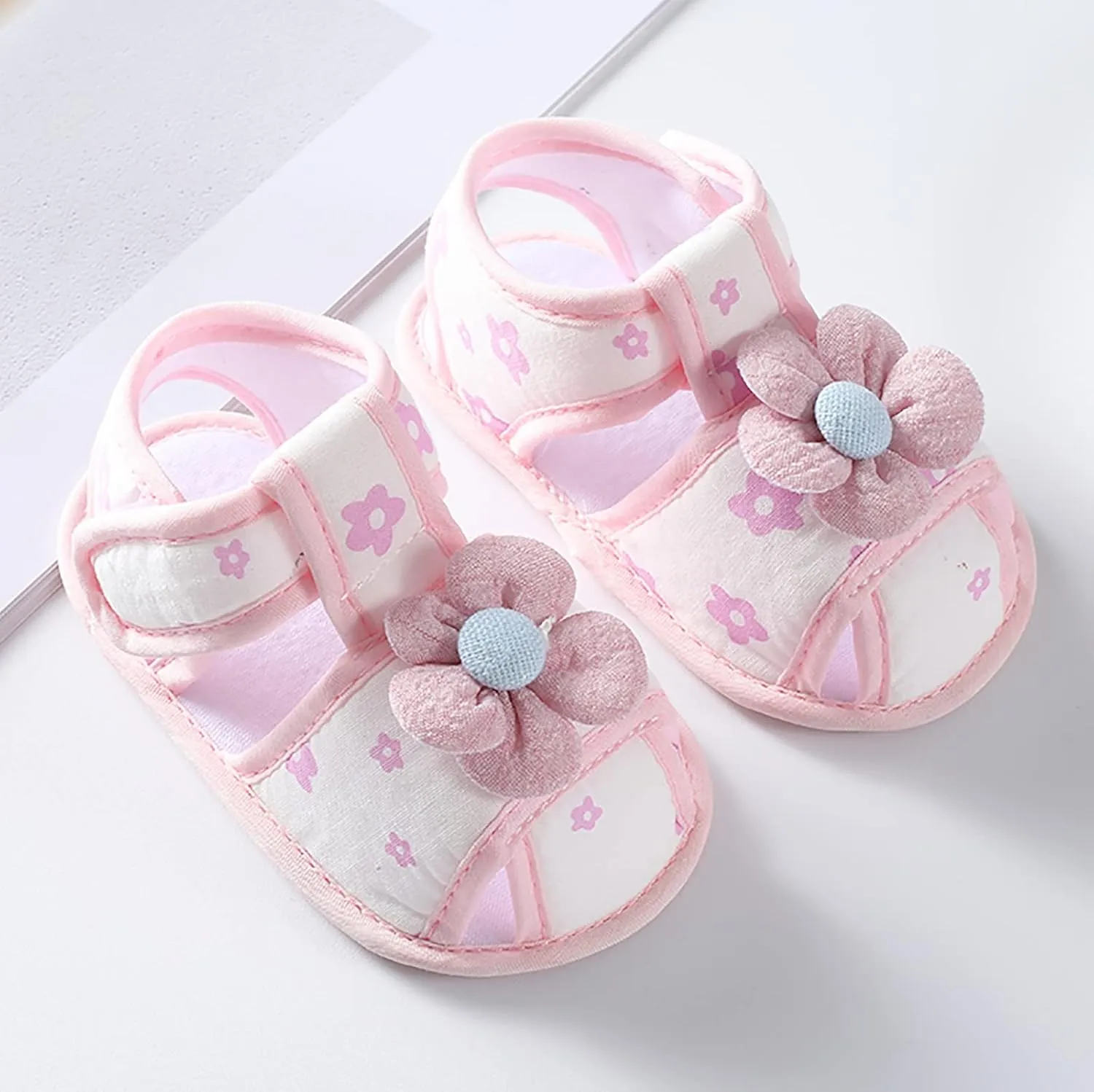 Baby Boys Girls Squeaky Pink Sandals Non-Slip Soft Rubber Sole Closed Toe Infant Flower Outdoor First Walkers Shoes