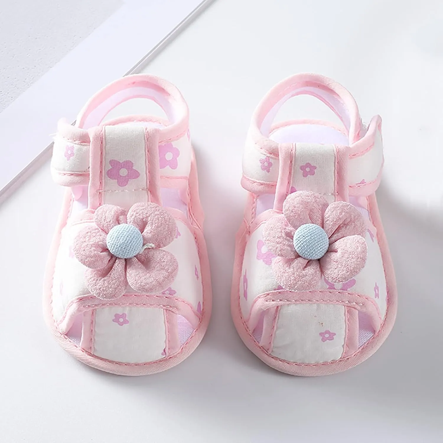 Baby Boys Girls Squeaky Pink Sandals Non-Slip Soft Rubber Sole Closed Toe Infant Flower Outdoor First Walkers Shoes