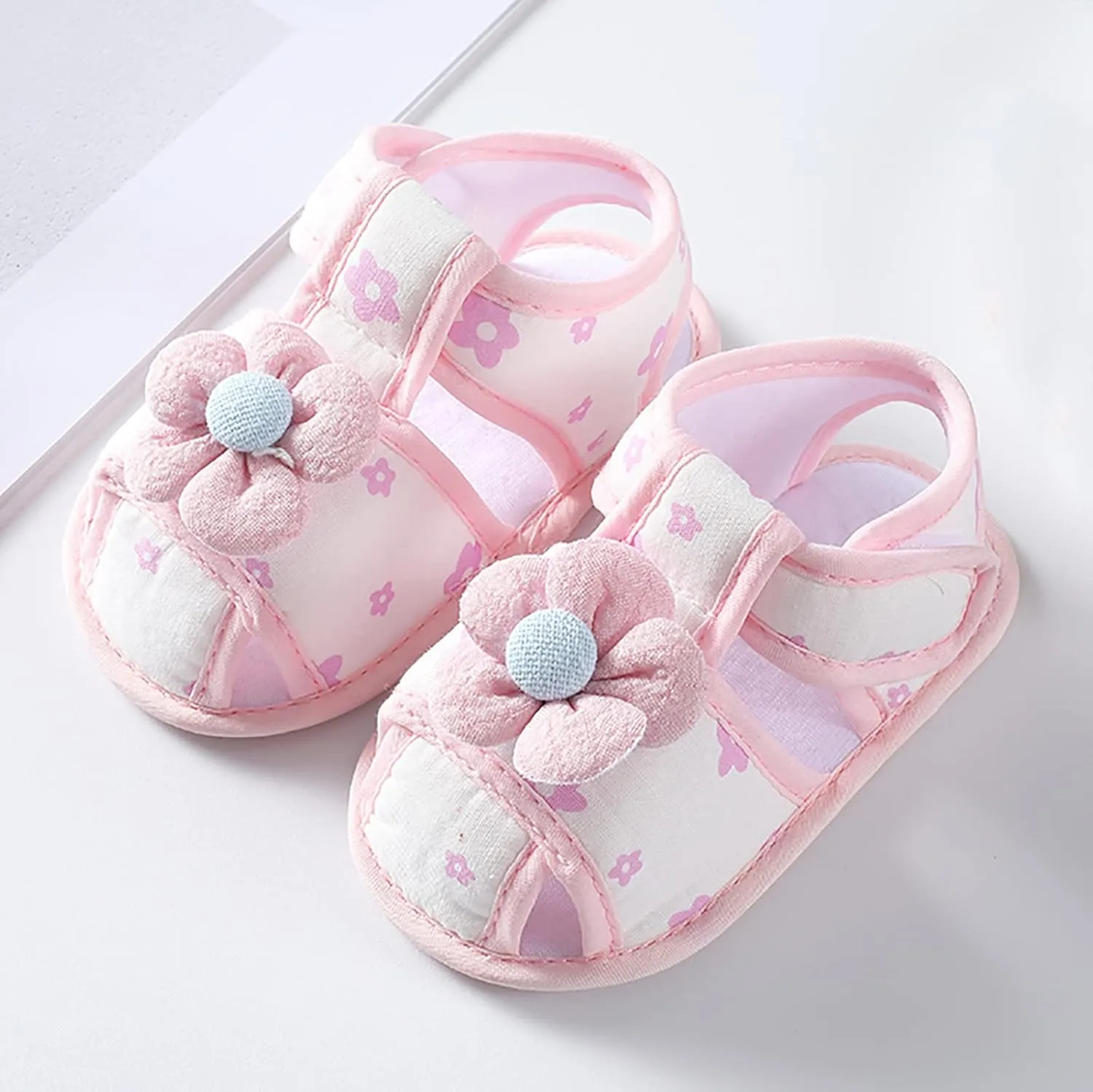 Baby Boys Girls Squeaky Pink Sandals Non-Slip Soft Rubber Sole Closed Toe Infant Flower Outdoor First Walkers Shoes