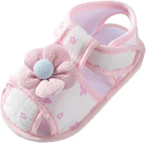 Baby Boys Girls Squeaky Pink Sandals Non-Slip Soft Rubber Sole Closed Toe Infant Flower Outdoor First Walkers Shoes