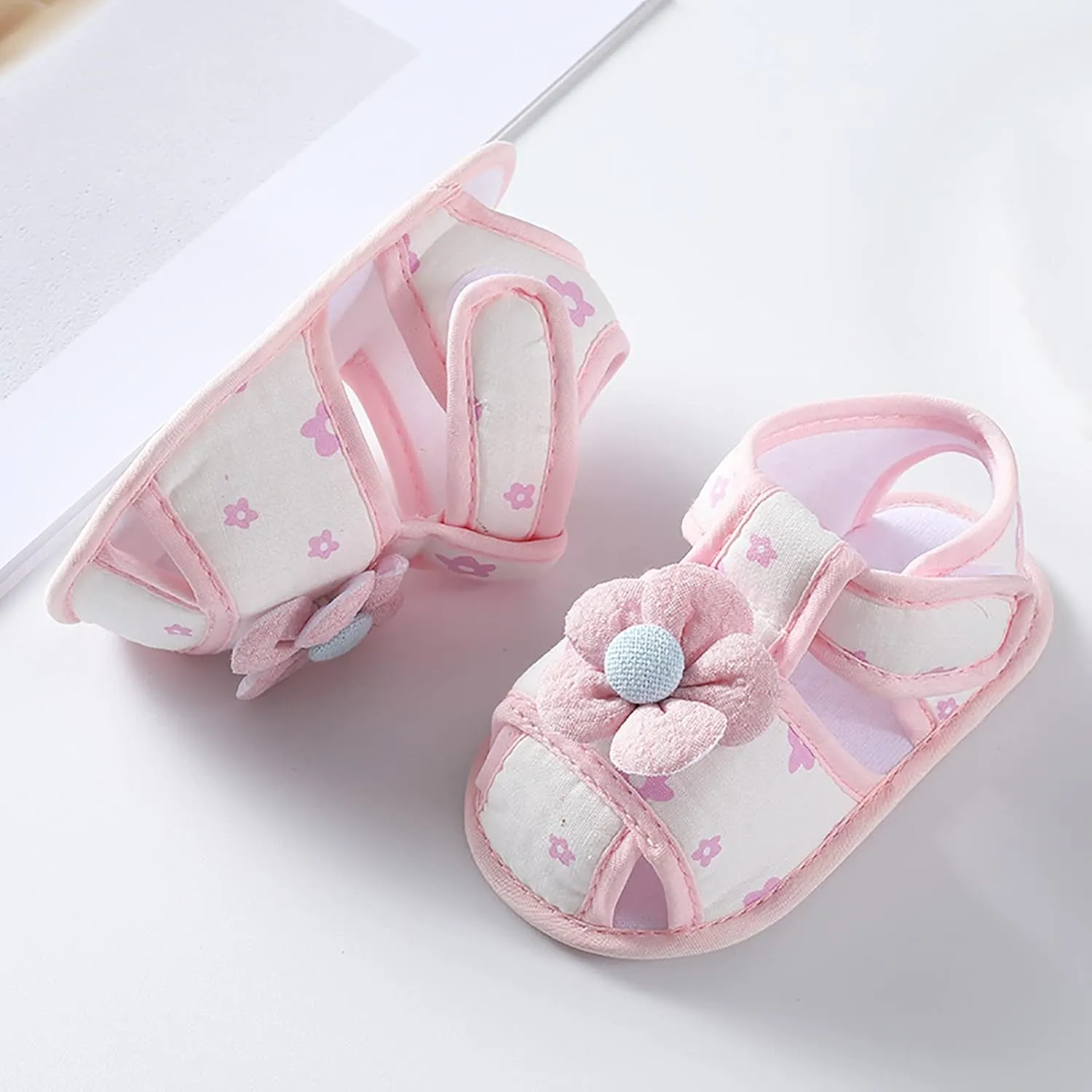 Baby Boys Girls Squeaky Pink Sandals Non-Slip Soft Rubber Sole Closed Toe Infant Flower Outdoor First Walkers Shoes
