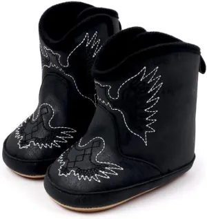 Baby Boys Girls Western Cowboy Embroidery Leather Boots Infant Moccasins High Top Booties Toddler Soft Sole Non-Slip First Walker Crib Shoes