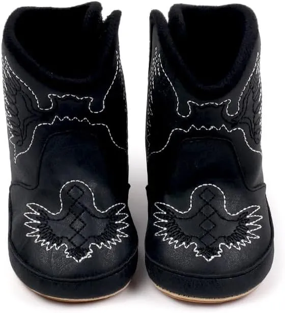 Baby Boys Girls Western Cowboy Embroidery Leather Boots Infant Moccasins High Top Booties Toddler Soft Sole Non-Slip First Walker Crib Shoes
