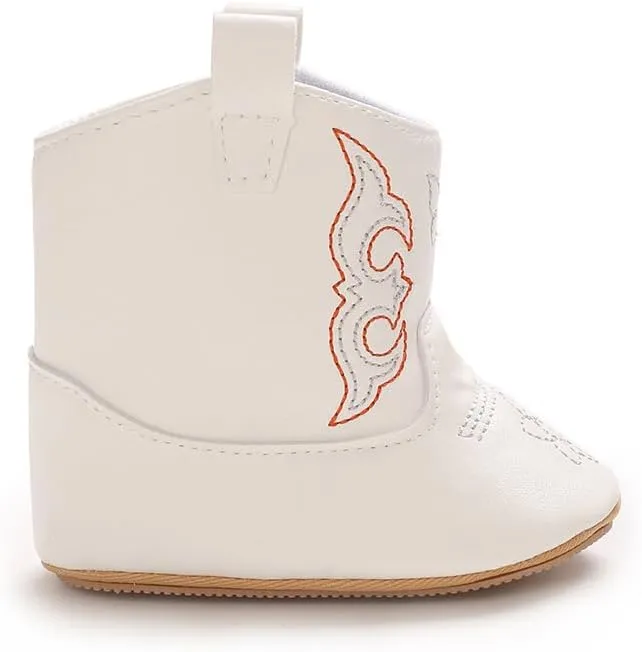 Baby Boys Girls Western Cowboy Embroidery Leather Boots Infant Moccasins High Top Booties Toddler Soft Sole Non-Slip First Walker Crib Shoes