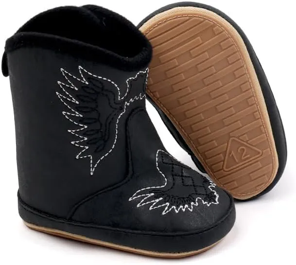 Baby Boys Girls Western Cowboy Embroidery Leather Boots Infant Moccasins High Top Booties Toddler Soft Sole Non-Slip First Walker Crib Shoes