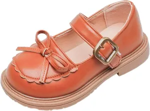 Baby Flat Sole Shoes Girls Leather Bow Design Soft Round Toe Princess Dress Flat Shoes(Toddler/Little Kid/Big