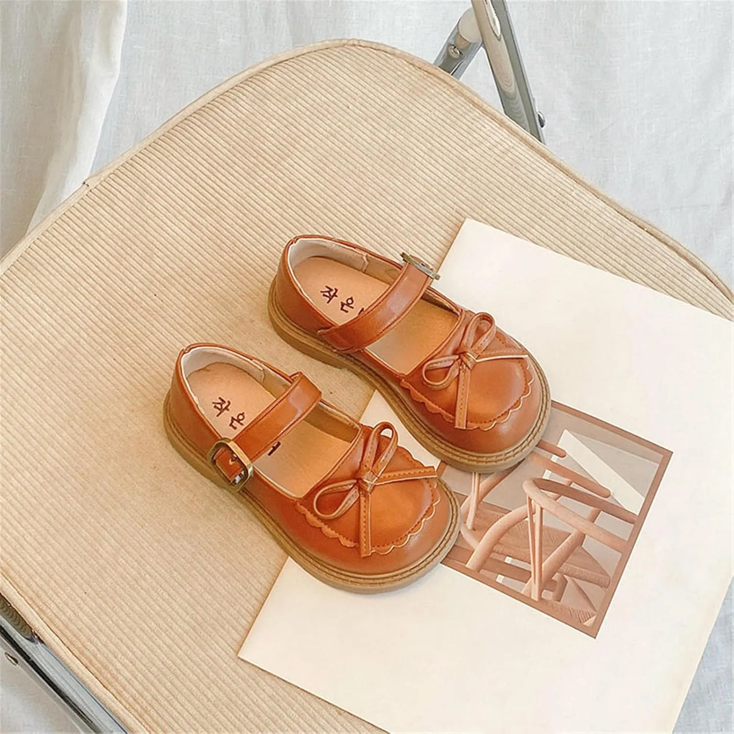 Baby Flat Sole Shoes Girls Leather Bow Design Soft Round Toe Princess Dress Flat Shoes(Toddler/Little Kid/Big