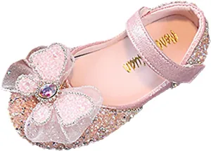 Baby Girl Princess Mary Jane Dresses Shoes Sparkly Bowknot Shoes Non-Slip Soft Sole Shoes Round Toe Dress Shoes