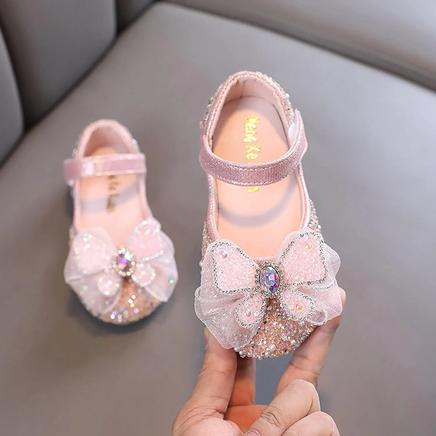 Baby Girl Princess Mary Jane Dresses Shoes Sparkly Bowknot Shoes Non-Slip Soft Sole Shoes Round Toe Dress Shoes