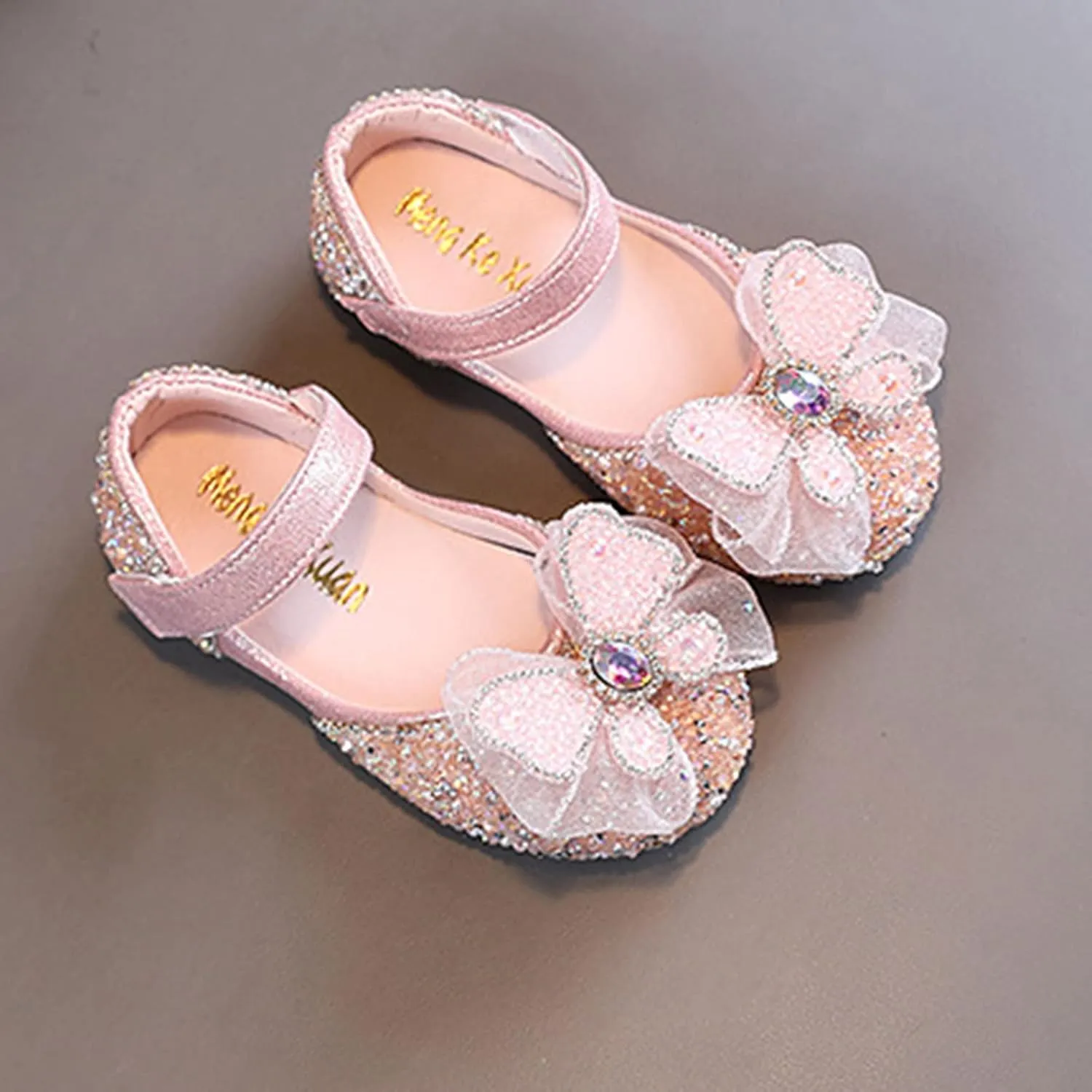 Baby Girl Princess Mary Jane Dresses Shoes Sparkly Bowknot Shoes Non-Slip Soft Sole Shoes Round Toe Dress Shoes