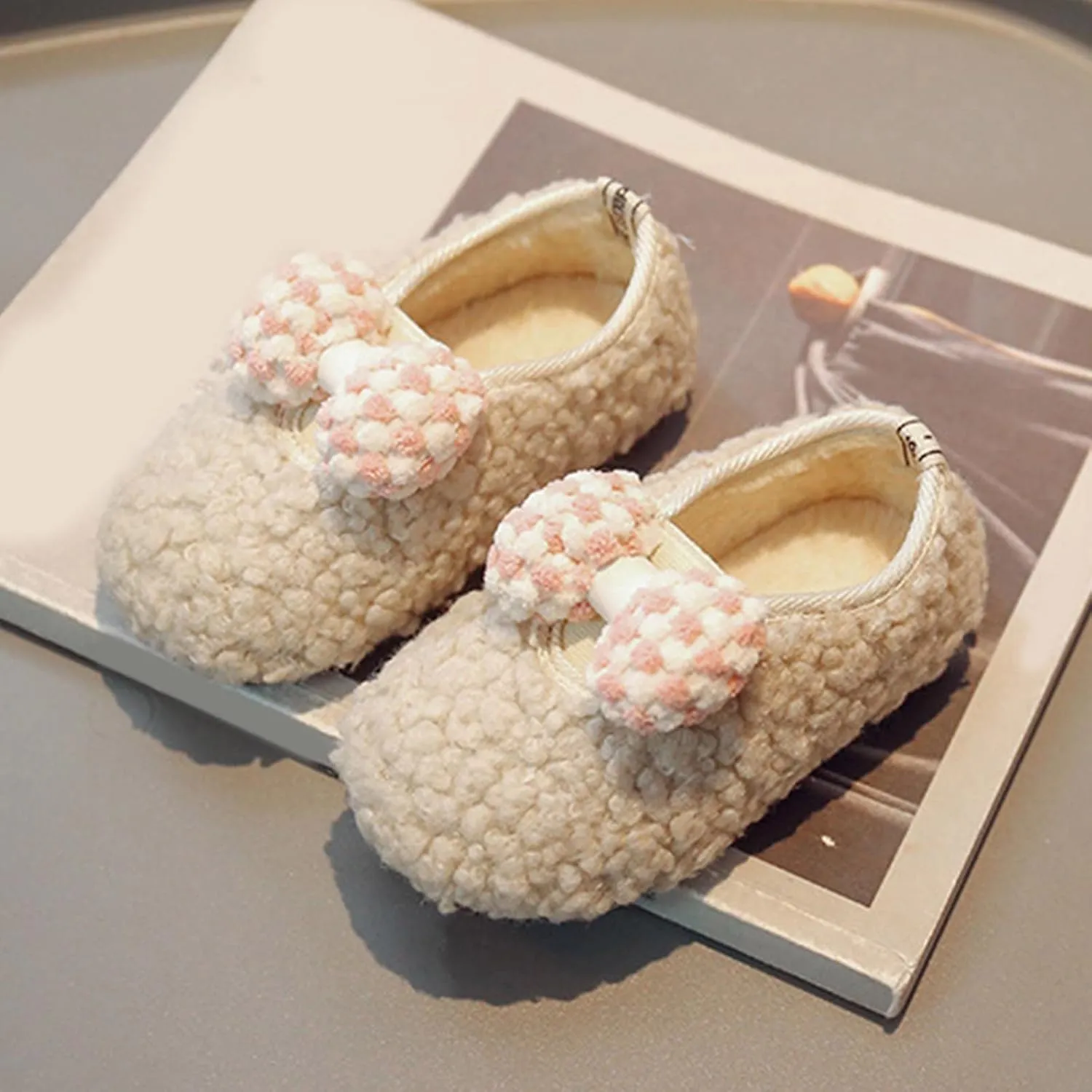 Baby Girl Princess Shoes Toddler Bowknot Soft Sole Slippers Fashion Casual 6-18 Months Infant Indoor Slippers (White, 15-18 Months)
