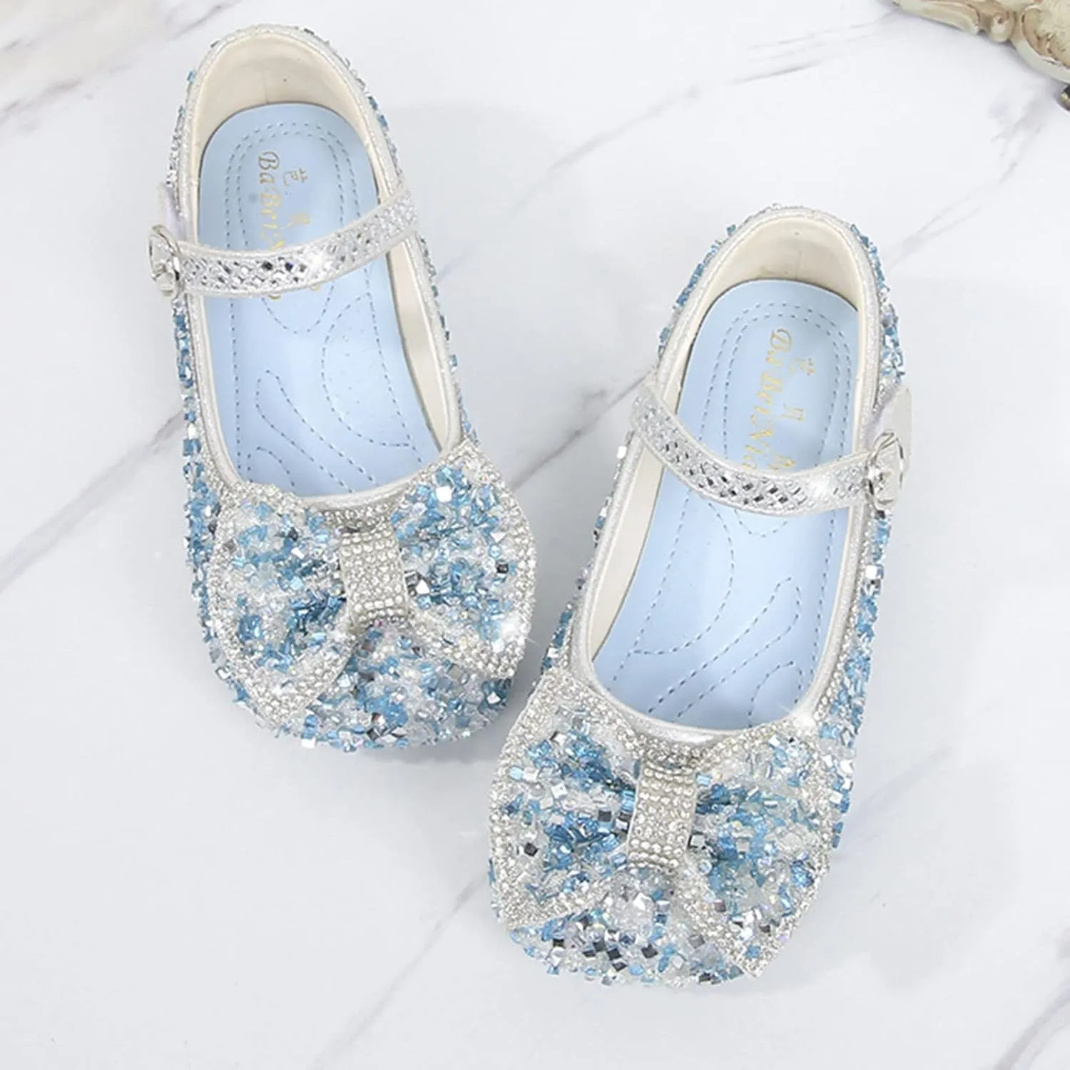 Baby Girls Bow Princess Sparkly Cute Shoes Mary Jane Non Slip Soft Sole Sandals for Party Toddler Wedding Dress Shoes
