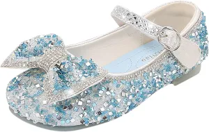 Baby Girls Bow Princess Sparkly Cute Shoes Mary Jane Non Slip Soft Sole Sandals for Party Toddler Wedding Dress Shoes