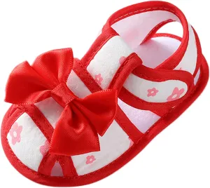 Baby Girls Boys Sandals Infant Toddler Shoes First Walking Shoes Bow Soft Sole Flat Shoes Lightweight (Red, 12 Infant)