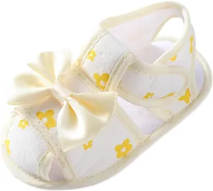 Baby Girls Boys Sandals Infant Toddler Shoes First Walking Shoes Bow Soft Sole Flat Shoes (Yellow, 13 Infant)
