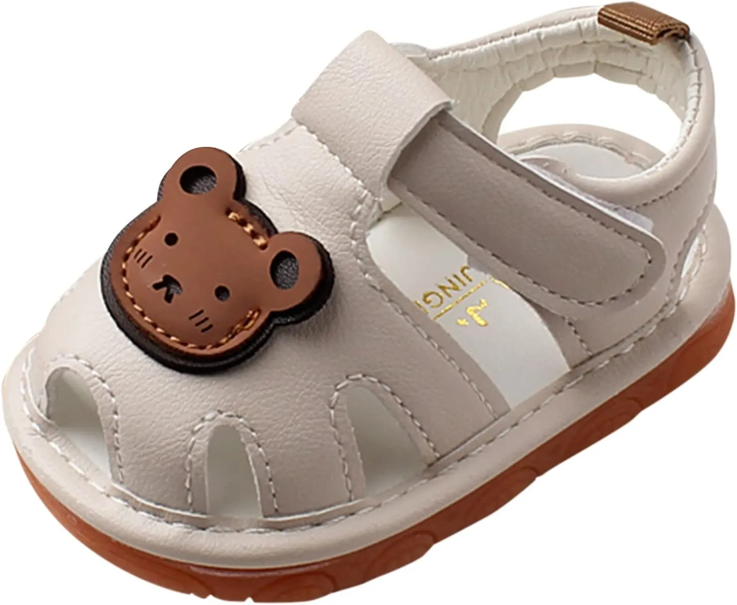 Baby Girls Boys Sandals Infant Toddler Shoes First Walking Shoes Soft Anti-Slip Sole Flat Shoes (Beige, 4.5 Infant)