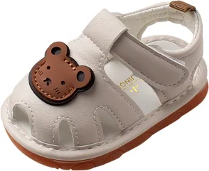 Baby Girls Boys Sandals Infant Toddler Shoes First Walking Shoes Soft Anti-Slip Sole Flat Shoes (Beige, 4.5 Infant)