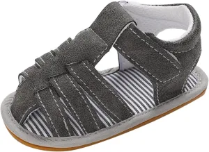 Baby Girls Boys Sandals Infant Toddler Shoes Newborn First Walkers Crib Shoes Soft Sole Flat Shoes (Dark Gray, 4 Infant)