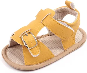 Baby Girls Boys Sandals Infant Toddler Shoes Outdoor First Walkers Anti-Slip Soft Sole Flat Shoes (Yellow, 4 Infant)