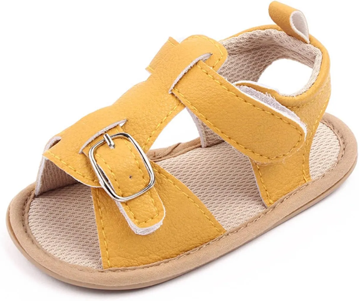 Baby Girls Boys Sandals Infant Toddler Shoes Outdoor First Walkers Anti-Slip Soft Sole Flat Shoes (Yellow, 4 Infant)