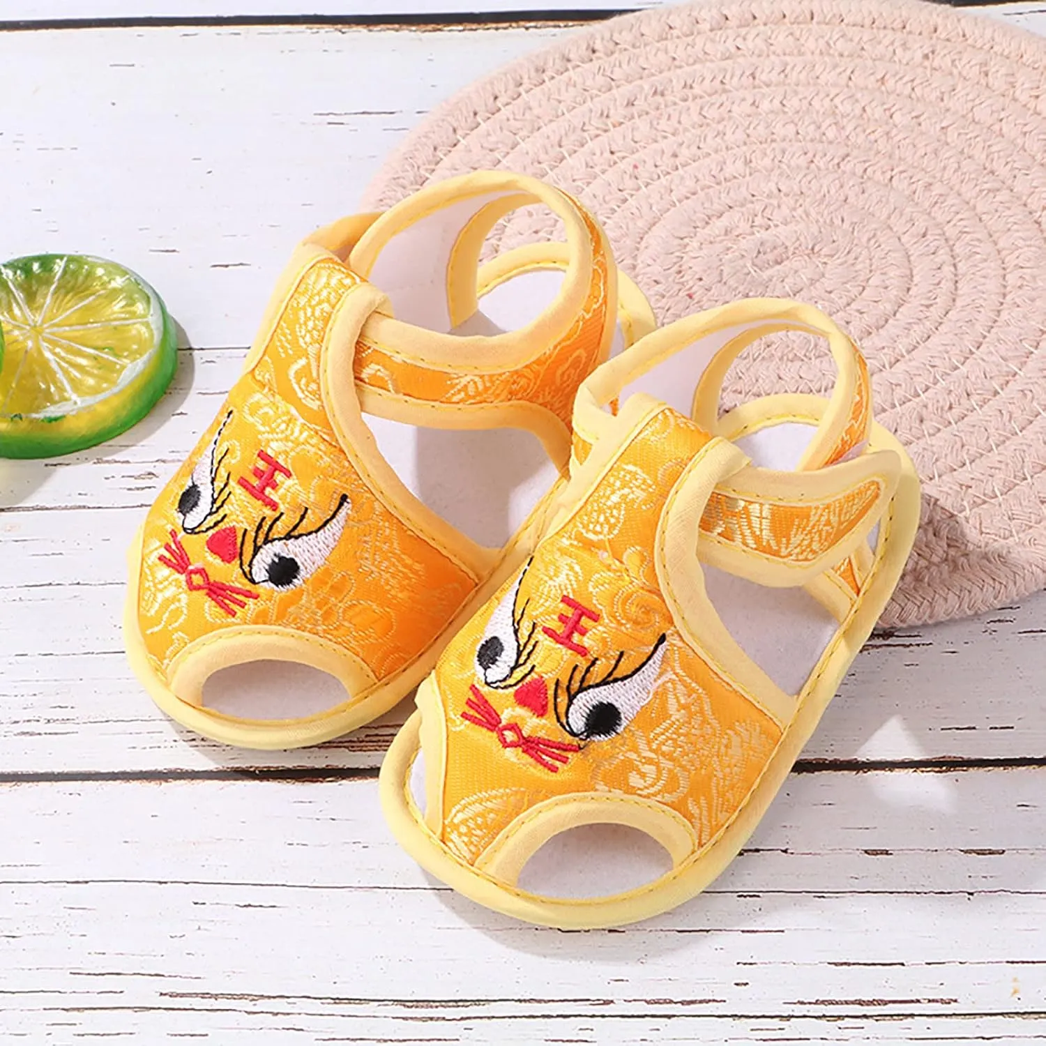 Baby Girls Boys Soft Toddler Shoes Infant Toddler Walkers Shoes Embroidered Tiger Head Shoes Princess (Yellow, 1112)