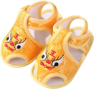 Baby Girls Boys Soft Toddler Shoes Infant Toddler Walkers Shoes Embroidered Tiger Head Shoes Princess (Yellow, 1112)