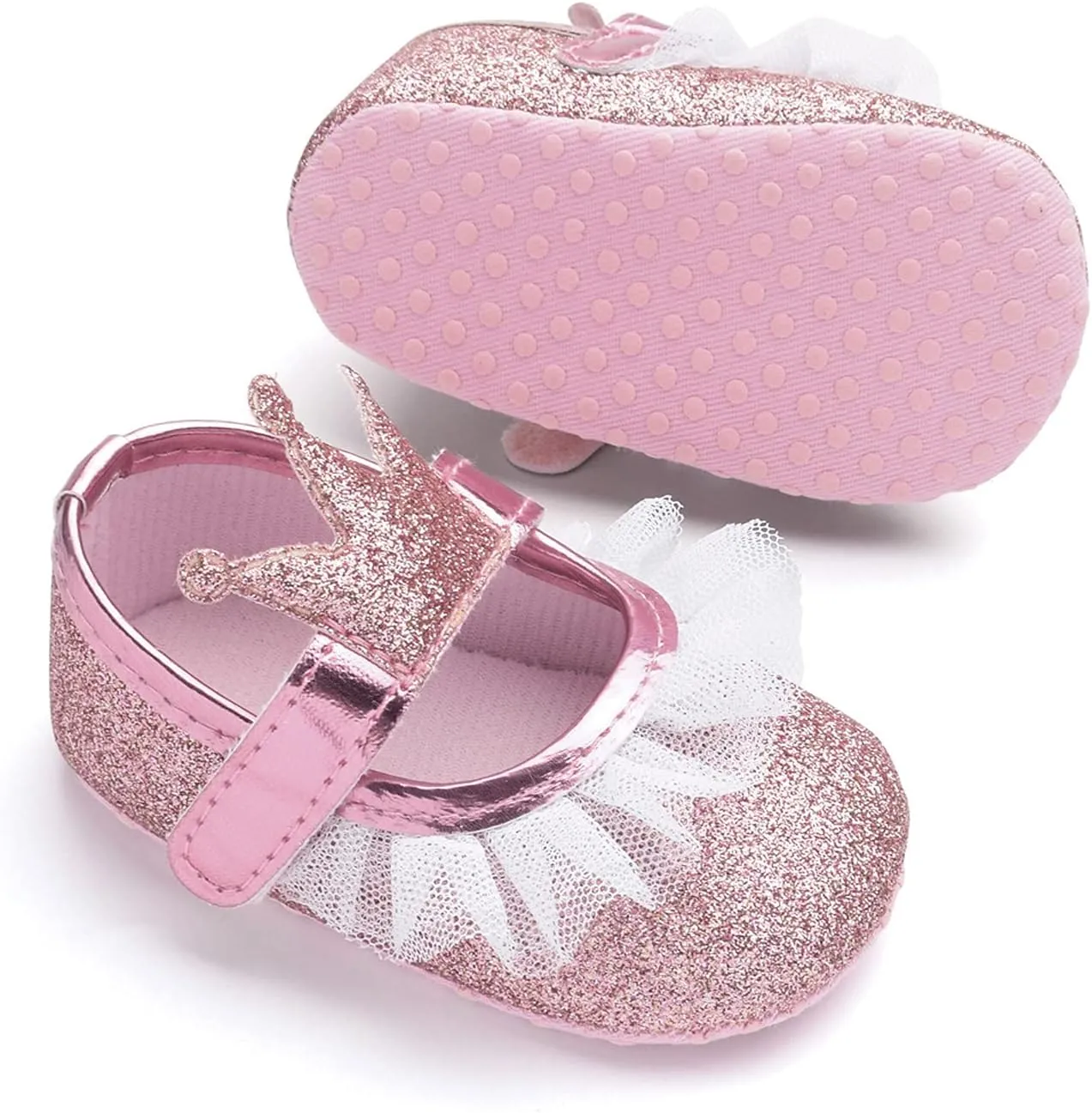 Baby Girls Crown Non Slip Soft Sole PU Leather Newborn Infant Toddler First Walker Cirb Party Dress Shoes