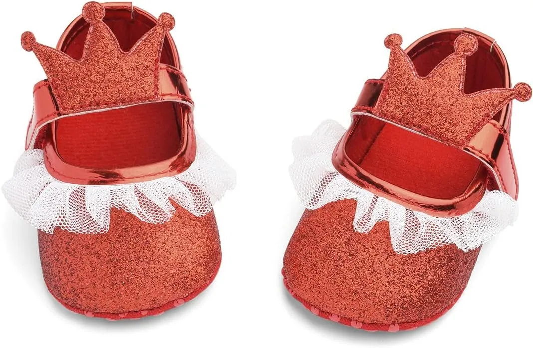 Baby Girls Crown Non Slip Soft Sole PU Leather Newborn Infant Toddler First Walker Cirb Party Dress Shoes