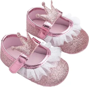 Baby Girls Crown Non Slip Soft Sole PU Leather Newborn Infant Toddler First Walker Cirb Party Dress Shoes