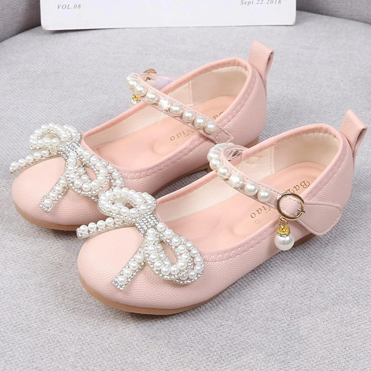 Baby Girls Mary Jane Bow Shoes Non-Slip Soft Sole Princess Shoes Toddler Small Leather Shoes Wedding Dress Shoes