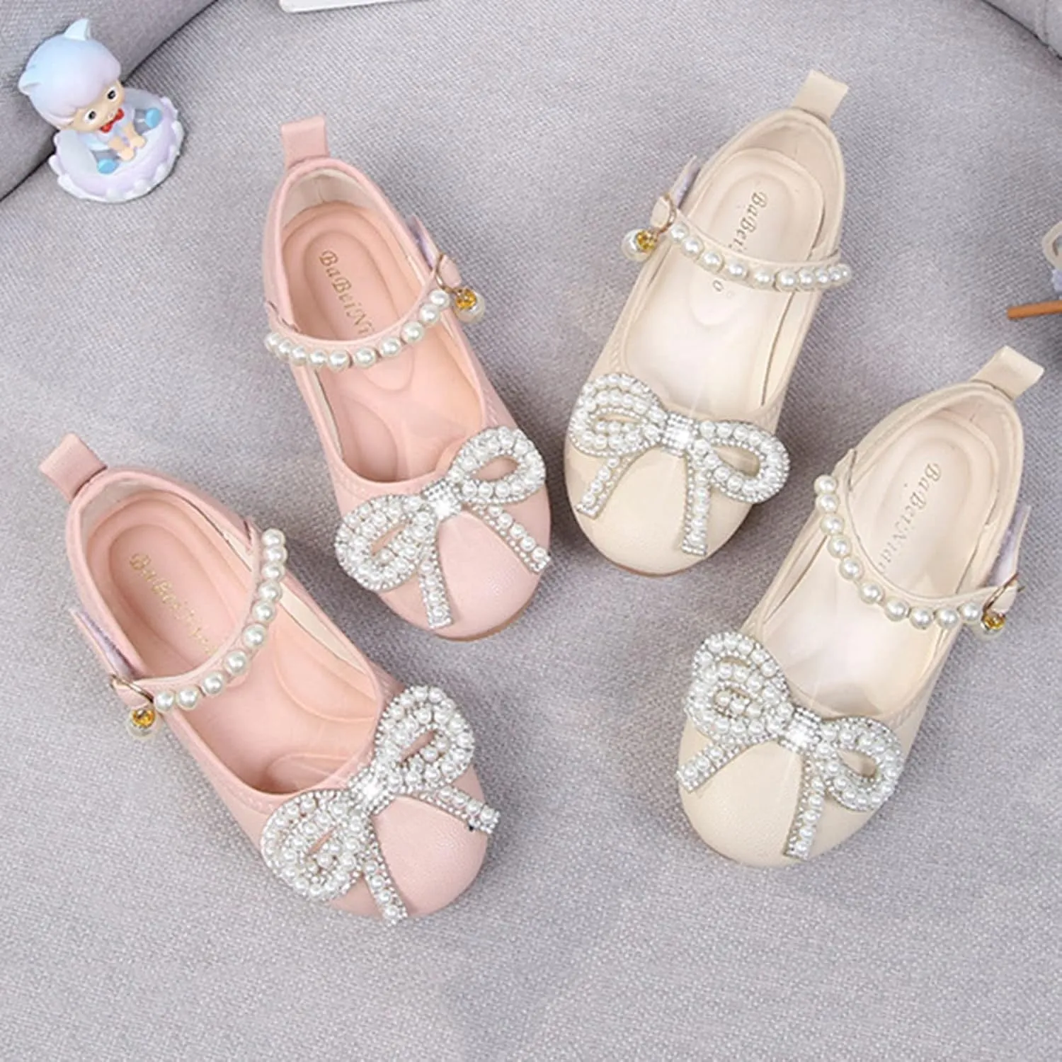 Baby Girls Mary Jane Bow Shoes Non-Slip Soft Sole Princess Shoes Toddler Small Leather Shoes Wedding Dress Shoes