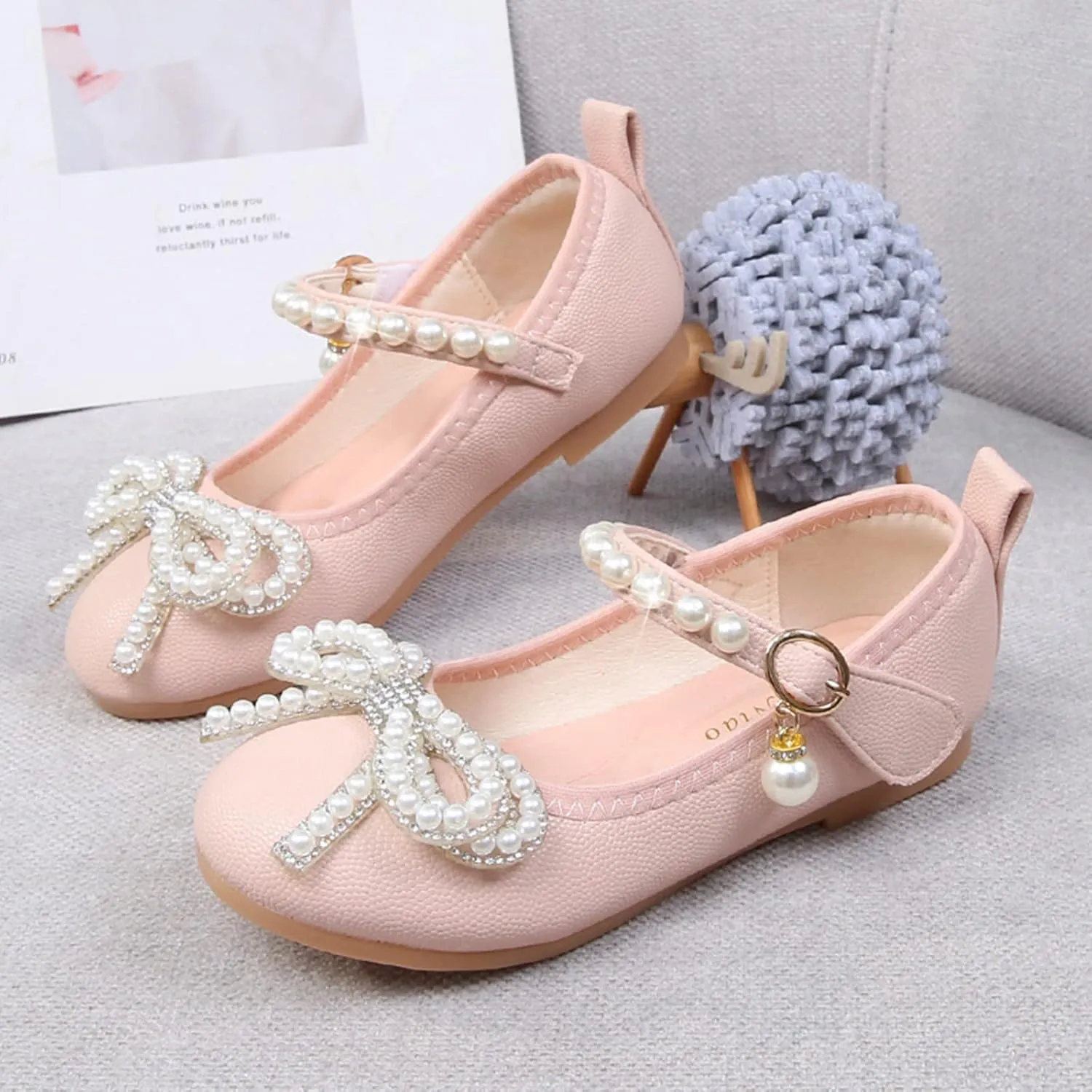 Baby Girls Mary Jane Bow Shoes Non-Slip Soft Sole Princess Shoes Toddler Small Leather Shoes Wedding Dress Shoes