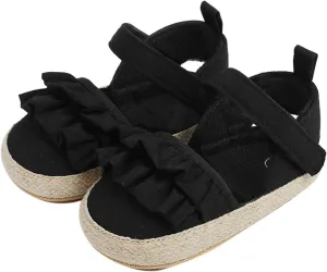Baby Infant Boy Girl Sandals Shoes First Walkers Prewalkers Ruffles Non-Slip Soft Sole Prewalker (Black, 11 Infant)