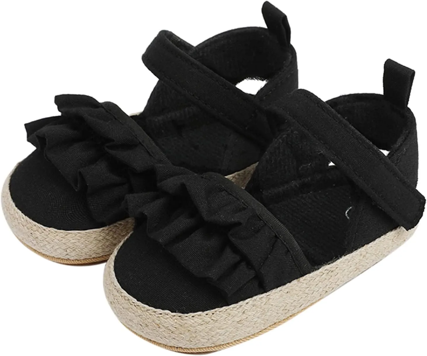 Baby Infant Boy Girl Sandals Shoes First Walkers Prewalkers Ruffles Non-Slip Soft Sole Prewalker (Black, 11 Infant)