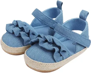 Baby Infant Boy Girl Sandals Shoes First Walkers Prewalkers Ruffles Non-Slip Soft Sole Prewalker (Blue, 13 Toddler)