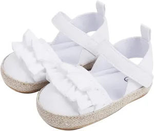 Baby Infant Boy Girl Sandals Shoes First Walkers Prewalkers Ruffles Non-Slip Soft Sole Prewalker (White, 11 Infant)