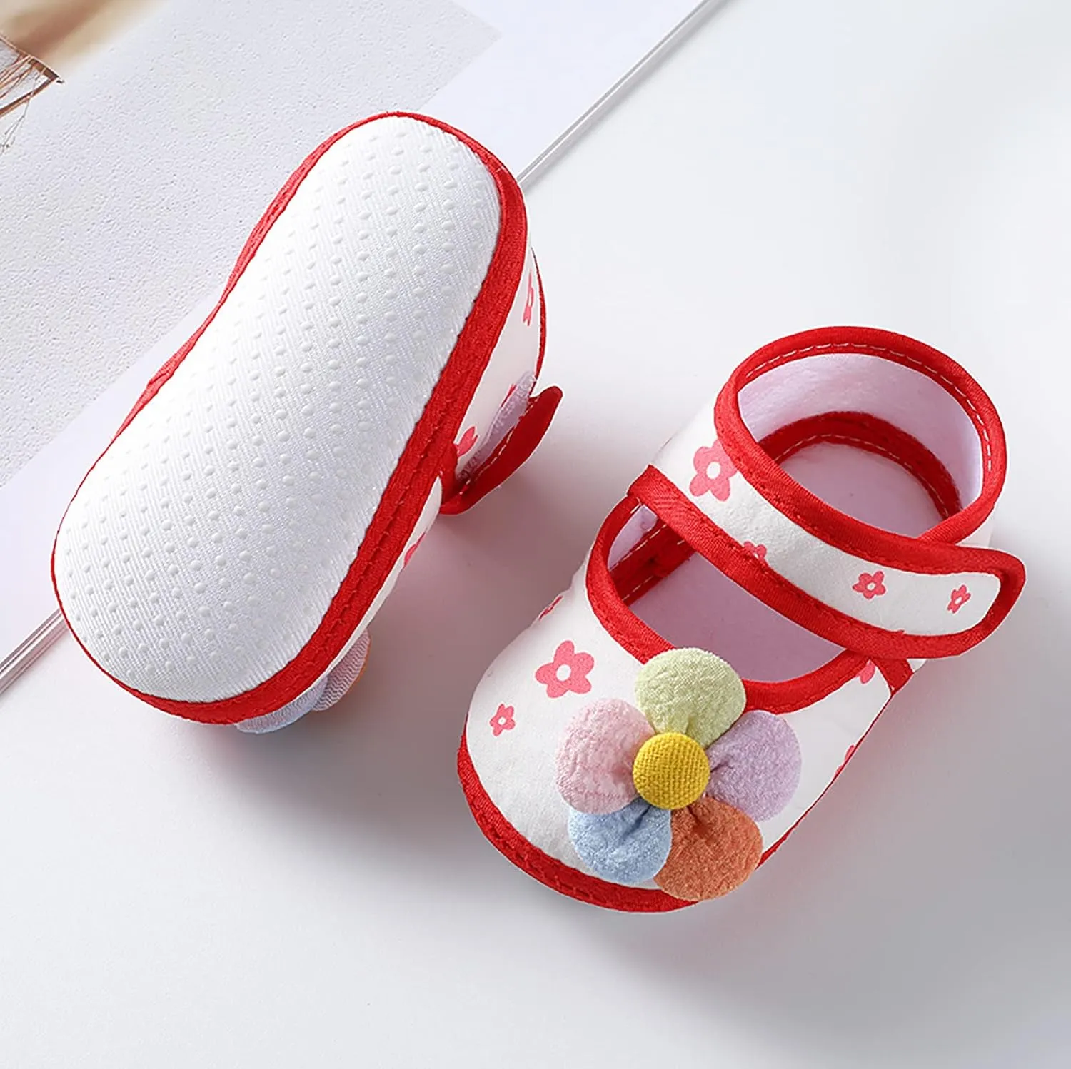 Baby Infant Boy Girl Sandals Shoes Outdoor First Walkers Flowers Anti-Slip Soft Sole Flat Shoes Summer (Red, 12 Infant)