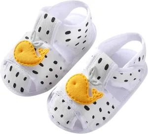 Baby Infant Shoes Boy Girl Sandals First Walkers Crib Shoes Animal Print Soft Sole Breathable Flat (White, 4.5 Infant)
