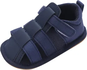 Baby Infant Shoes Boy Girl Sandals Hook Loop Crib Shoes Soft Sole Breathable Flat Shoes Comfortable (Blue, 5 Infant)