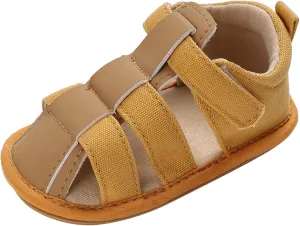 Baby Infant Shoes Boy Girl Sandals Hook Loop Crib Shoes Soft Sole Breathable Flat Shoes Comfortable (Yellow, 5 Infant)