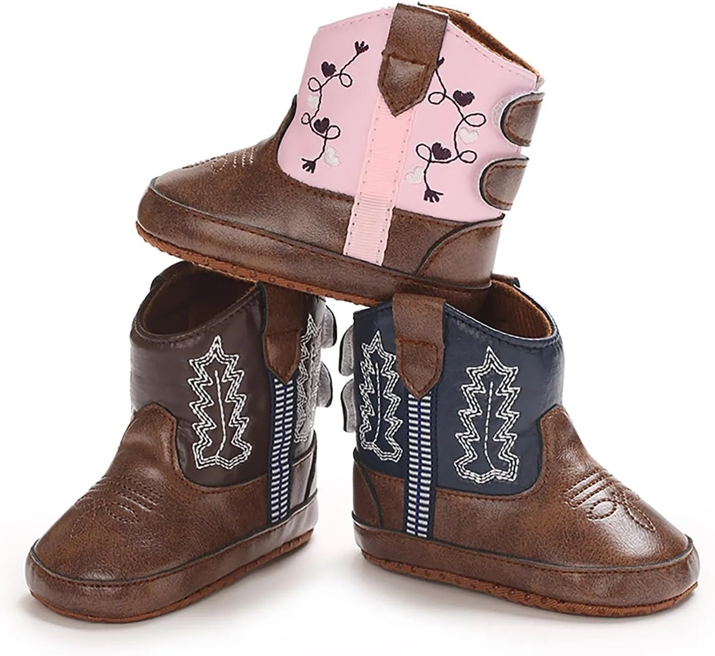 Baby Rubber Boots Leather Western Boots Cowboy Bootie Soft Sole Non Slip Shoes for Baby Infant Toddler Boys Booties