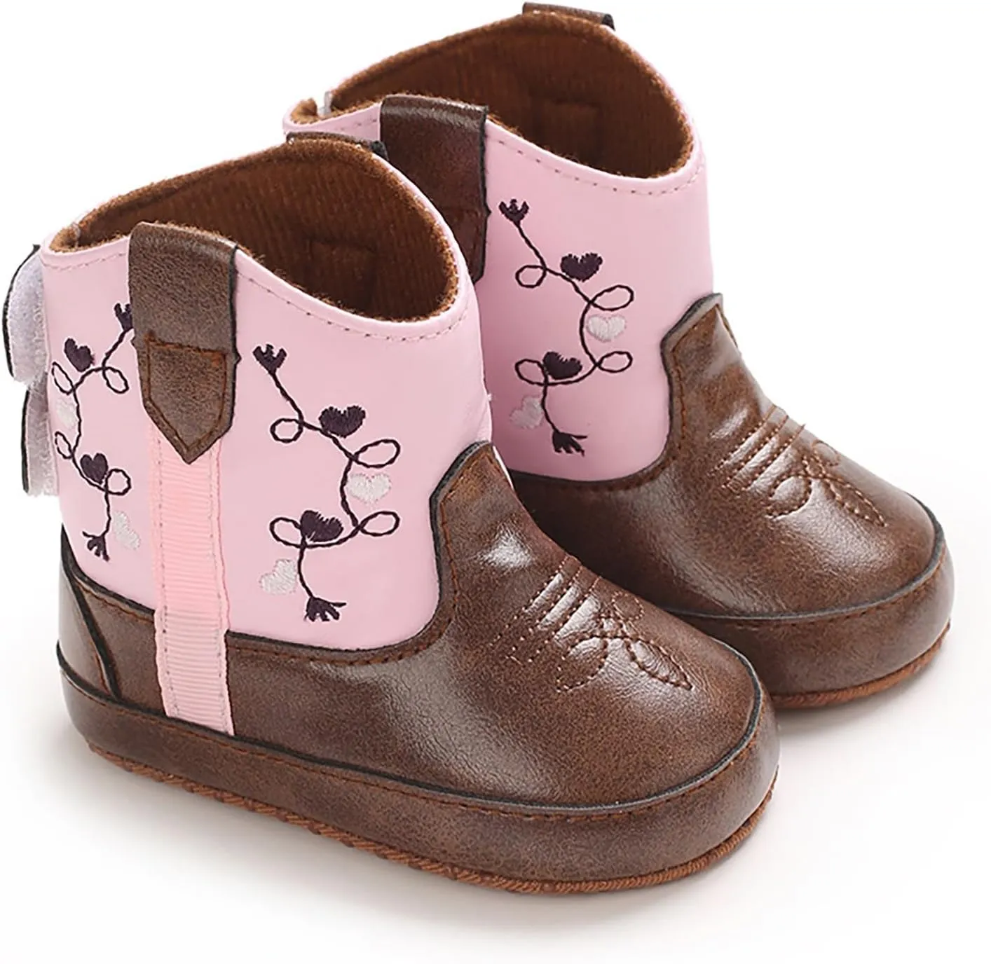 Baby Rubber Boots Leather Western Boots Cowboy Bootie Soft Sole Non Slip Shoes for Baby Infant Toddler Boys Booties